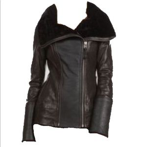 Mackage leather jacket with lambs wool trim, sz L